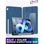 Apple iPad Air 5. Nesil 10.9 (2022) Kılıf Ekran Koruyucu ve Stylus Kalemli 3'ü 1 Arada Full Gear Set A2588 A2589 A2591 - Petrol Yeşili