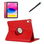 Apple iPad Mini 1 Mini 2 Mini 3 ile uyumlu Kılıf Dönen Tablet Kilifi Ekran Koruyucu+Kalem Kırmızı