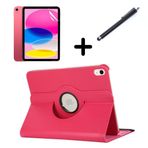 Apple iPad Mini 1 Mini 2 Mini 3 ile uyumlu Kılıf Dönen Tablet Kilifi Ekran Koruyucu+Kalem Pembe Koyu
