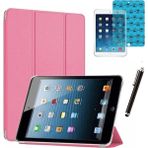 Apple iPad Mini 2 / Mini 3 Uyumlu Smart Cover Tablet Kılıfı Ekran Koruyucu Kalem Set - Pembe