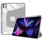 Apple iPad Pro 12.9 4. 3. Nesil ile uyumlu Kılıf Termik Kalem Bölmeli Dönebilen Standlı Case A2229-32-33 A20-69 A1895-76 A1983 Gri