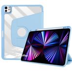 Apple iPad Pro 12.9 4. 3. Nesil ile uyumlu Kılıf Termik Kalem Bölmeli Dönebilen Standlı Case A2229-32-33 A20-69 A1895-76 A1983 Mavi Açık