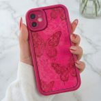 Apple iPhone 11 Kılıf Yumuşak Dokulu Kelebek Desenli Yumuşak Kamera Korumalı Mürdüm Silikon Kapak - Kelebek Mürdüm Desenli