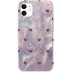 Apple iPhone 11 Uyumlu Kılıf Zebana Pink Heart Silikon Kılıf Lila