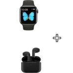Apple Iphone 11,12 Pro Max Uyumlu Watch 6 Series Akıllı Saat + Siyah Pro5 Bluetooth Kulaklık - 35 - 48 mm - Alaska Mavi