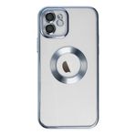 Apple iPhone 12 ile Uyumlu ile uyumlu Kapak Yanları Renkli Lens Korumalı Logo Gösteren Şeffaf Luxury Kılıf - Açık Mavi