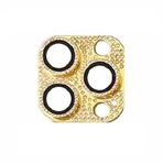 Apple iPhone 12 Pro Max Full ile uyumlu Taşlı Kamera Lens Koruyucu Çerçeveli Koruyucu CL-08 Gold