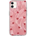 Apple iPhone 12 Uyumlu Kılıf Zebana Pink Heart Silikon Kılıf Kırmızı