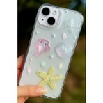 Apple iPhone 13 - 14 - 15 Kılıf Şeffaf Simli Deniz Yıldızı Vatoz Deniz Kabuğu Desenli Silikon Kapak - iPhone 13 / 14 / 15