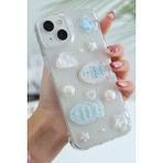 Apple iPhone 13 - 14 - 15 Kılıf Simli Mavi Balık ve Deniz Kabuğu Desenli Tasarımlı Silikon Kapak - iPhone 13 / 14