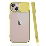 Apple iPhone 13 ile uyumlu Kılıf Slayt Sürgülü Arkası Buzlu Lensi Kapak - Sarı