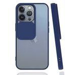 Apple iPhone 13 Pro ile uyumlu Kılıf Slayt Sürgülü Arkası Buzlu Lensi Kapak - Lacivert