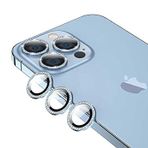 Apple iPhone 13 Pro ile uyumlu Taşlı Kamera Lens Koruyucu Çerçeveli Koruyucu Mavi