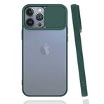 Apple iPhone 13 Pro Max ile uyumlu Kılıf Slayt Sürgülü Arkası Buzlu Lensi Kapak - Koyu Yeşil