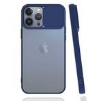 Apple iPhone 13 Pro Max ile uyumlu Kılıf Slayt Sürgülü Arkası Buzlu Lensi Kapak - Lacivert