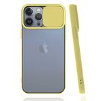 Apple iPhone 13 Pro Max ile uyumlu Kılıf Slayt Sürgülü Arkası Buzlu Lensi Kapak - Sarı