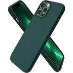 Apple iPhone 13 Pro Max Kılıf 6.7 ile Uyumlu, Uruchi İnce Sıvı Silikon 3 Katmanlı Tam Kaplamalı Yumuşak Jel Kauçuk Kılıf Kapak, Koyu Yeşil