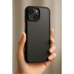 Apple iPhone 14 Kılıf Mat Parmak Izi Yapmaz Kamera Korumalı Renkli Tuşlu Sert Silikon Kapak - Siyah