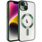 Apple İphone 14 Plus Mag Safe Özellikli Lens Korumalı Logo Gösteren Şeffaf Silikon Kılıf - Mavi