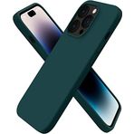 Apple iPhone 14 Pro Kılıf 6.1 ile Uyumlu, Uruchi İnce Sıvı Silikon 3 Katmanlı Tam Kaplamalı Yumuşak Jel Kauçuk Kılıf Kapak, Koyu Yeşil