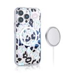 Apple iPhone 16 Pro Max için Magsafe ile uyumlu Kılıf Leopar Desenli Şarj Uyumlu Jago Kapak Beyaz