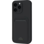 Apple iPhone 16 Pro Max Uyumlu Arka Kamera Korumalı Kart Koyulabilen Silikon Kartlıklı Kılıf Kapak - Siyah