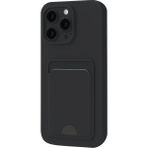 Apple iPhone 16 Pro Uyumlu Arka Kamera Korumalı Kart Koyulabilen Silikon Kartlıklı Kılıf Kapak - Siyah