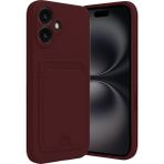 Apple iPhone 16 Uyumlu Arka Kamera Korumalı Kart Koyulabilen Silikon Kartlıklı Kılıf Kapak - Bordo