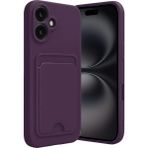 Apple iPhone 16 Uyumlu Arka Kamera Korumalı Kart Koyulabilen Silikon Kartlıklı Kılıf Kapak - Derin Mor