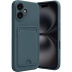 Apple iPhone 16 Uyumlu Arka Kamera Korumalı Kart Koyulabilen Silikon Kartlıklı Kılıf Kapak - Koyu Yeşil