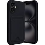 Apple iPhone 16 Uyumlu Arka Kamera Korumalı Kart Koyulabilen Silikon Kartlıklı Kılıf Kapak - Siyah