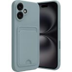 Apple iPhone 16 Uyumlu Arka Kamera Korumalı Kart Koyulabilen Silikon Kartlıklı Kılıf Kapak - Su Yeşili