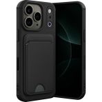 Apple iPhone 17 Pro Max Uyumlu Arka Kamera Korumalı Kart Koyulabilen Silikon Kartlıklı Kılıf Kapak - Siyah