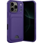 Apple iPhone 17 Pro Uyumlu Arka Kamera Korumalı Kart Koyulabilen Silikon Kartlıklı Kılıf Kapak - Derin Mor
