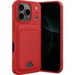 Apple iPhone 17 Pro Uyumlu Arka Kamera Korumalı Kart Koyulabilen Silikon Kartlıklı Kılıf Kapak - Kırmızı