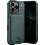 Apple iPhone 17 Pro Uyumlu Arka Kamera Korumalı Kart Koyulabilen Silikon Kartlıklı Kılıf Kapak - Koyu Yeşil