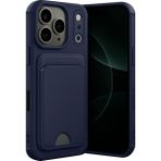 Apple iPhone 17 Pro Uyumlu Arka Kamera Korumalı Kart Koyulabilen Silikon Kartlıklı Kılıf Kapak - Lacivert