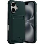 Apple iPhone 17 Uyumlu Arka Kamera Korumalı Kart Koyulabilen Silikon Kartlıklı Kılıf Kapak - Koyu Yeşil
