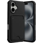 Apple iPhone 17 Uyumlu Arka Kamera Korumalı Kart Koyulabilen Silikon Kartlıklı Kılıf Kapak - Siyah