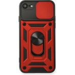 Apple iPhone 7 Kılıf Pars Lens Yüzüklü Silikon - Kırmızı - 1 - Renkli