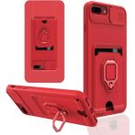 Apple iPhone 7 Plus Kılıf Zuma Kartvizitli Yüzüklü Silikon - Kırmızı - 1 - Renkli