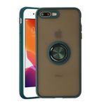 Apple iPhone 7 Plus Uyumlu Kılıf Yüzüklü Standlı Extra Darbe Koruma Sert Silikon Kapak - Yeşil