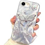 Apple iPhone 7/8/SE20 22 Kılıf Parlak Hologramlı Kelebek Desenli Darbe Emici Kamera Korumalı Silikon - iPhone 7/8 SE - Gri - Beyaz