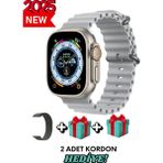 Apple iPhone x Uyumlu Akıllı Saat Watch Ultra2 49MM Kordon Hediyeli - Son Versiyon - 49 mm - Gri
