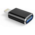 Apple Lightning - USB Kamera Adaptörü, USB 3.0 OTG Kablosu, iPhone/iPad için Kart Okuyucu, USB Flash Sürücü, U Disk, Klavye, Fare, Hub, MIDI, Tak ve Çalıştır (SİYAH)