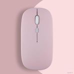 Apple Macbook İle Uyumlu Şarj Edilebilir Sessiz Mouse Bluetooth + 2.4Hz Wifi Kablosuz Mouse Fare Pembe