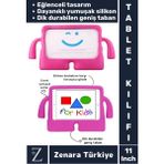 Apple Samsung Uyumlu Geniş Tabanlı Yumuşak Tutacaklı Tam Koruma Silikon Çocuk Tablet Kılıfı 11 Inch - Koyu Pembe