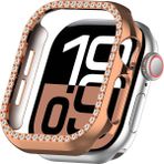 Apple Watch 10 Serisi 42MM Taşlı Kılıf Sert Pc Kasa Koruma Kasa Koruyucu Gard 05 - 42mm Apple Watch 10 - Rose Gold