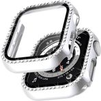 Apple Watch 10 serisi 46mm ile uyumlu Ekran Koruyuculu Tek Sıra Kenar Taşlı Sert PC Kasa Koruyucu Gümüş