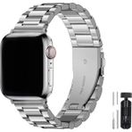 Apple Watch 2/3/4/5/6/7/8/9/42mm44mm45mm49mm ile Uyumlu Paslanmaz Çelik Kordon ve Ayarlama Aparatı Gümüş